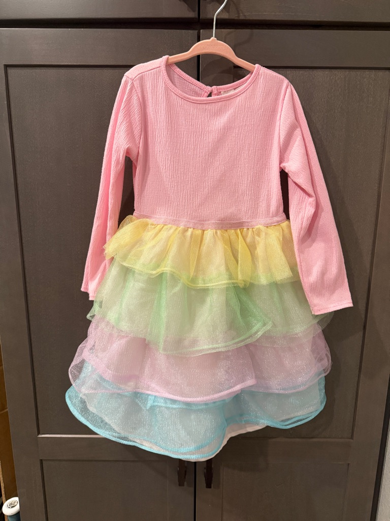 H& M Pink Long-Sleeve Rainbow Layered Tulle Dress